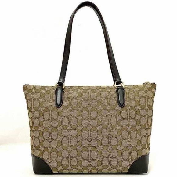 ๐VINTAGE ๐ COACH Zip Top Tote in Signature Jacquard Khaki/Brown - Picture 4 of 15